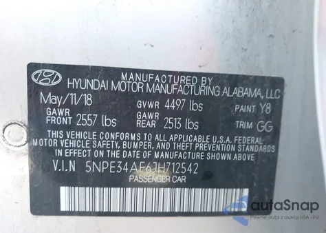 2018 Hyundai Sonata Sel+ z USA, uszkodzony, nr VIN 5NPE34AF6JH712542